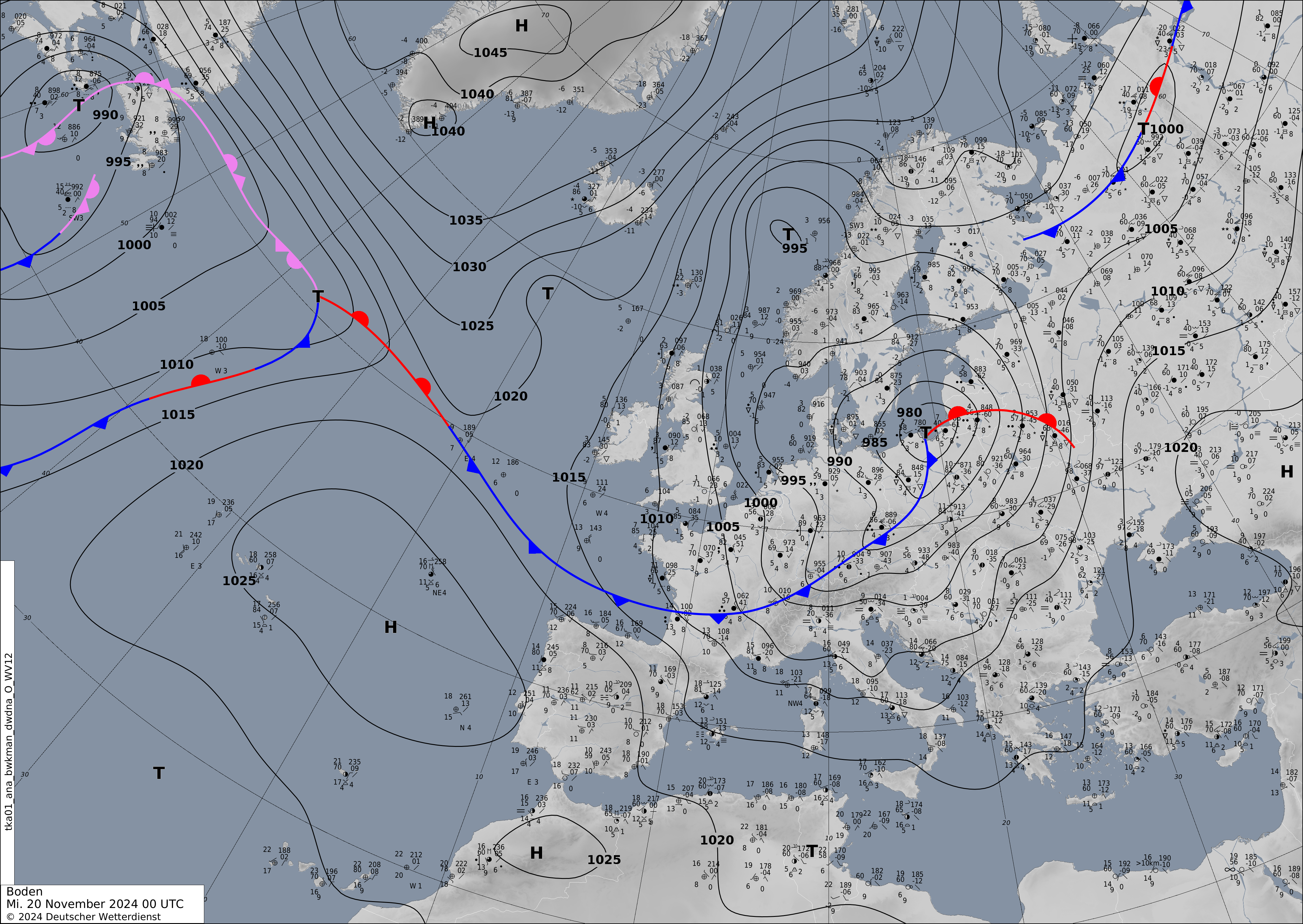 Wetterkarte (Luftdruck am Boden)